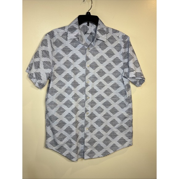 Tasso Elba Other - Tasso Elba Mens‎ Shirt Blue Diamond Pattern Short Sleeve Button Up Cotton